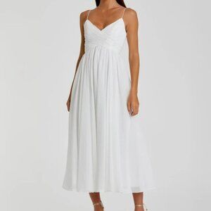 IEENA FOR MAC DUGGAL Faux Wrap Sleeveless Flowy Midi Dress Large Bridal NEW